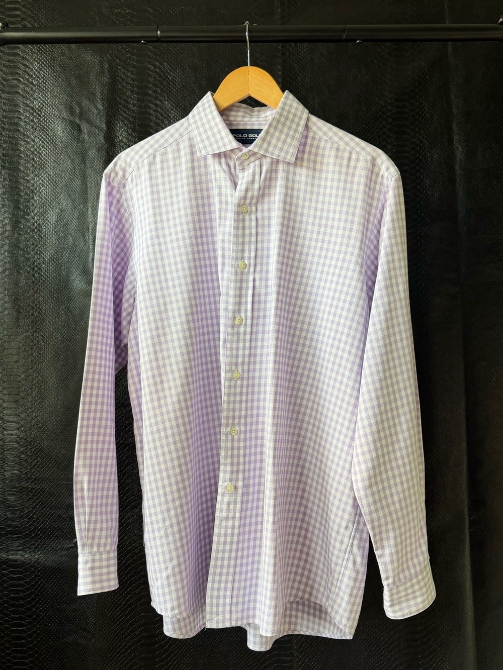 Polo Golf Ralph Lauren Dress shirt Purple and White checkered pattern Long sleev